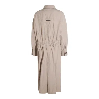 Brunello Cucinelli Long Jacket With Belted Waist And Pockets In Neutral