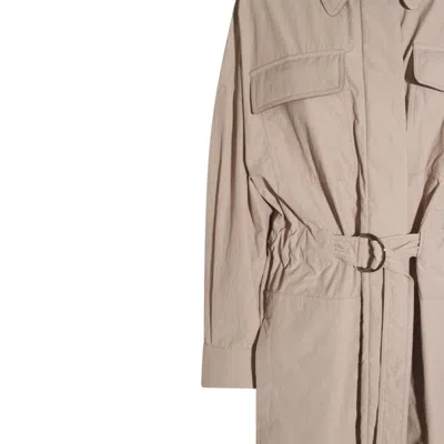 Brunello Cucinelli Long Jacket With Belted Waist And Pockets In Neutral