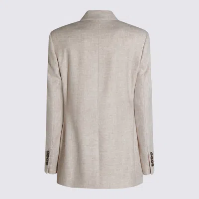 Brunello Cucinelli Beige Double-breasted Jacket With Notched Revers In Virgin Wool Blend Woman In Brown