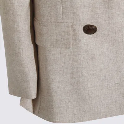 Brunello Cucinelli Beige Double-breasted Jacket With Notched Revers In Virgin Wool Blend Woman In Brown