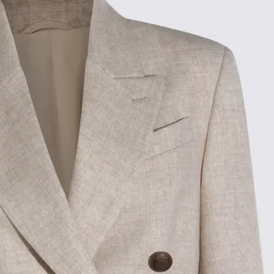 Brunello Cucinelli Beige Double-breasted Jacket With Notched Revers In Virgin Wool Blend Woman In Brown