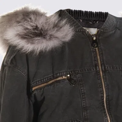 Blumarine Hooded Jacket With Faux Fur Trim In Gray