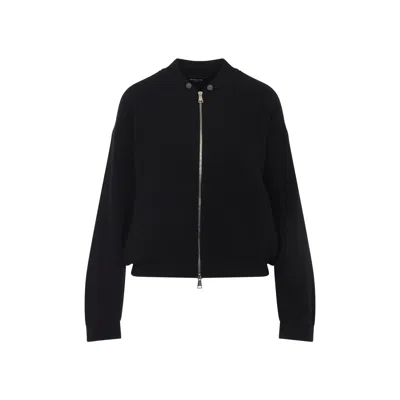 Fabiana Filippi Long Sleeve Bomber Jacket With Ribbed Cuffs In Black