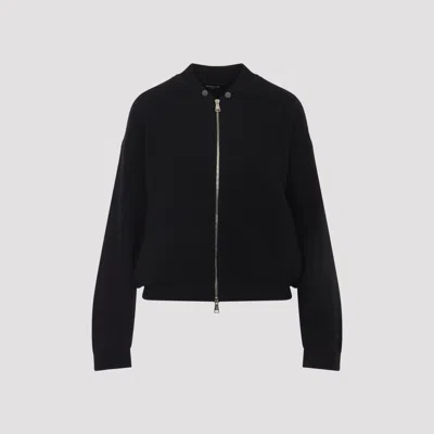Fabiana Filippi Long Sleeve Bomber Jacket With Ribbed Cuffs In Black