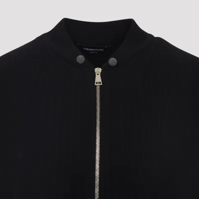 Fabiana Filippi Long Sleeve Bomber Jacket With Ribbed Cuffs In Black