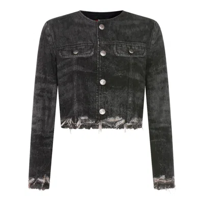 Diesel Grey Jacket With Round Neck And Frayed Edges In Cotton Blend Woman In Black