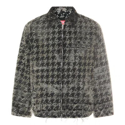 Diesel Jacket In Houndstooth-weave Denim In Black