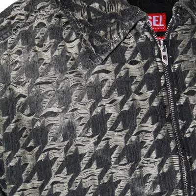 Diesel Jacket In Houndstooth-weave Denim In Black
