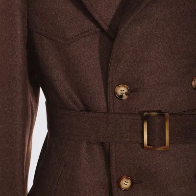Brunello Cucinelli Brown Wool Trench Coat In Brown