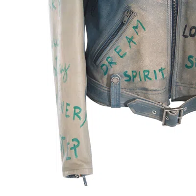 Golden Goose Full Zip Leather Jacket With Olimpia Lettering Detail In Blue
