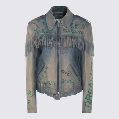 Golden Goose Light Blue Leather Jacklet In Blue