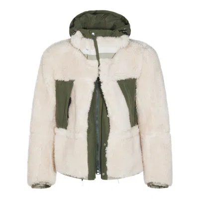 Sacai Two Tone Hooded Jacket Pockets In Neutral