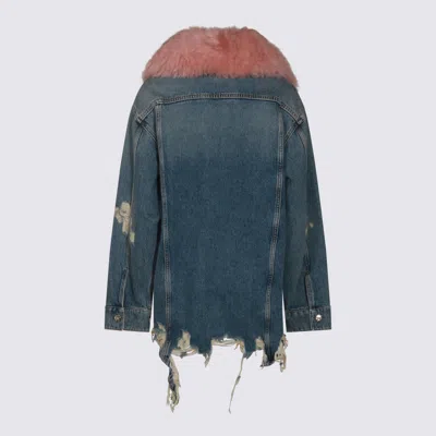 Blumarine Longline Jacket With Distressed Finish And Chest Pockets In Blue