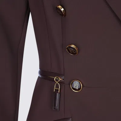 Elisabetta Franchi Double-breasted Blazer Waist Belt Detail In Brown