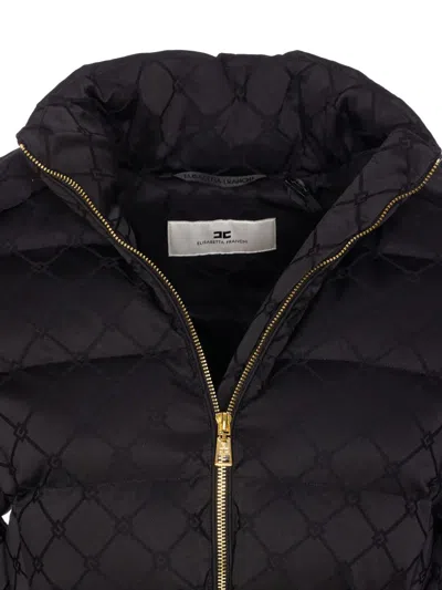 Elisabetta Franchi Jacquard Sail Fabric Down Jacket With Belt Clothing In Black