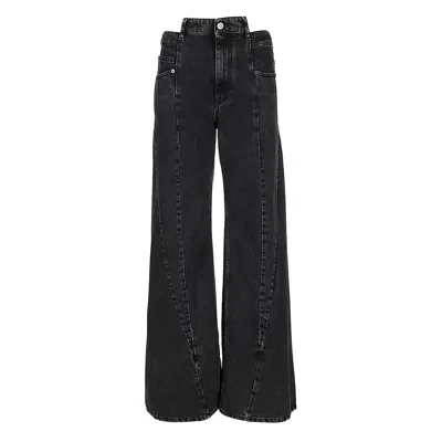 Maison Margiela Black Jeans With Wide Leg And Four-stitch Moniker Logo In Denim Woman In Black