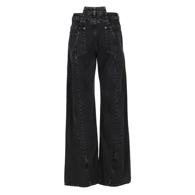 Maison Margiela Black Jeans With Wide Leg And Four-stitch Moniker Logo In Denim Woman In Black