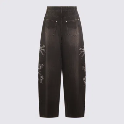 Blumarine Black Denim Wide-leg Jeans In Black
