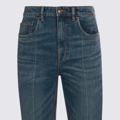 Tory Burch Cropped Flare Jeans With Classic Blue Wash And Five-pocket Design In Blue