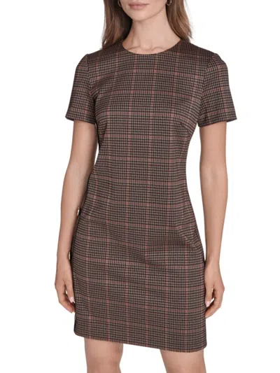 Halston Women's Houndstooth Side-button Minidress In Brown