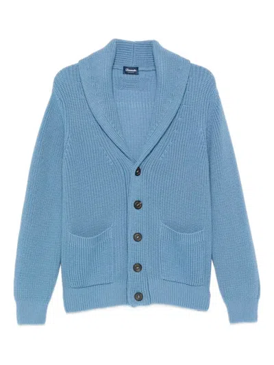 Drumohr Cardigan With Shawl Neck And Patch Pockets In Blue