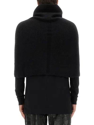 Rick Owens Knitted Cape With Soft Textured Fabric In Black