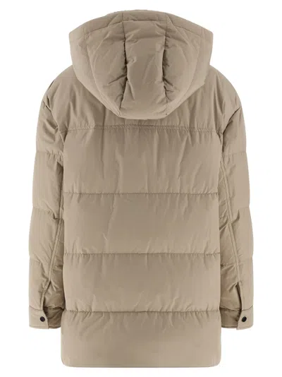 Brunello Cucinelli Knitted Neck Down Jacket Puffer Jackets Beige In Neutral