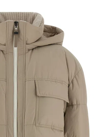 Brunello Cucinelli Knitted Neck Down Jacket Puffer Jackets Beige In Neutral