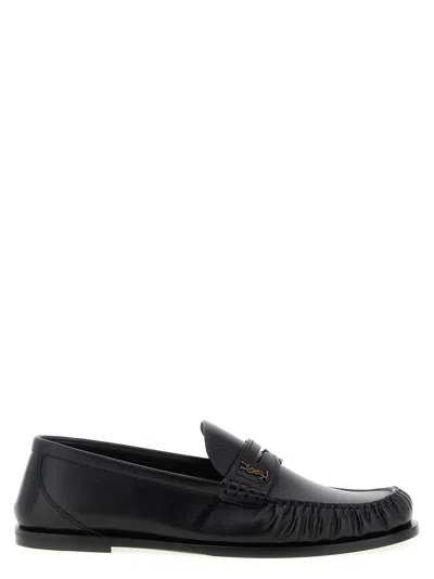 Saint Laurent Laurent Logo-embellished Leather Penny Loafers In Black