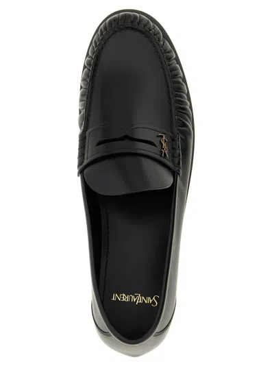 Saint Laurent Laurent Logo-embellished Leather Penny Loafers In Black