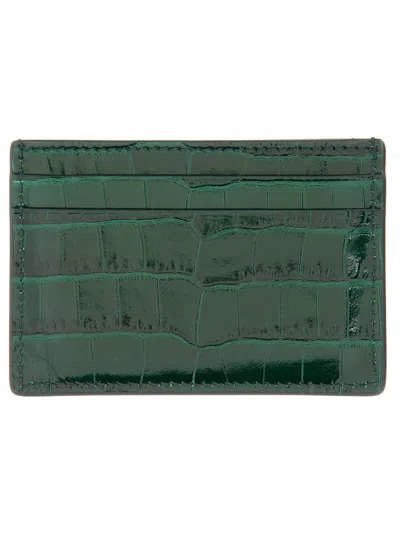 Tom Ford Leather Card Holder In Green