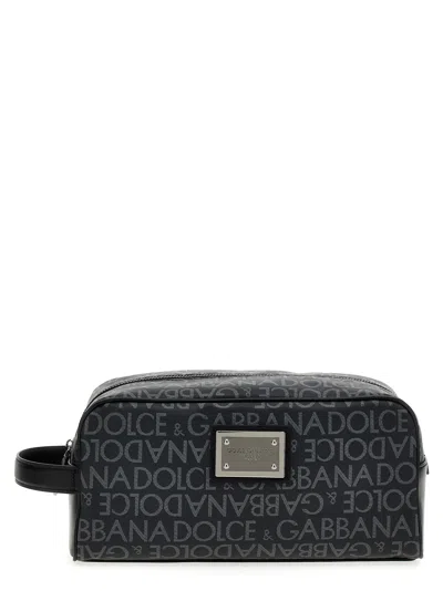 Dolce & Gabbana Leather Toiletry Bag Beauty Black In Black