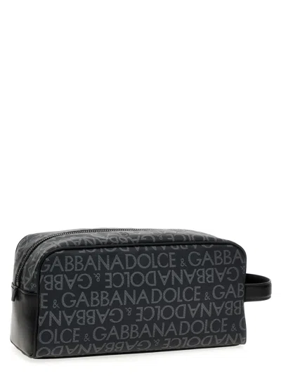 Dolce & Gabbana Leather Toiletry Bag Beauty Black In Black