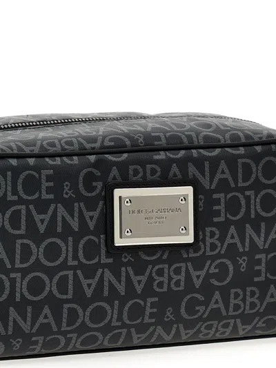 Dolce & Gabbana Leather Toiletry Bag Beauty Black In Black