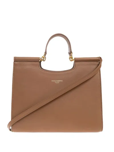 Dolce & Gabbana Women Leather Tote Bag With Top Handle In Brown