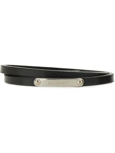 Saint Laurent Logo Plaque Bracelet In Black