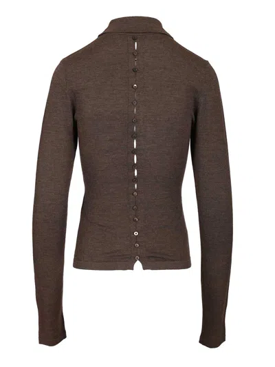 Jacquemus Long-sleeved Merino Wool Polo Shirt Knitwear Brown In Brown
