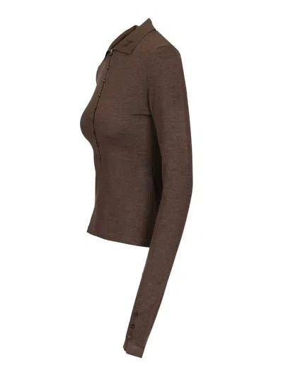 Jacquemus Long-sleeved Merino Wool Polo Shirt Knitwear Brown In Brown