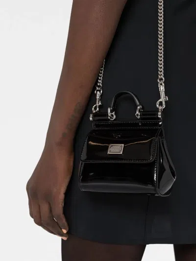 Dolce & Gabbana Women Mini Tote Bag With Logo Plaque In Black