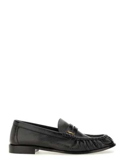 Saint Laurent Le Loafer Loafers In Polished Wrinkled Leather In Black