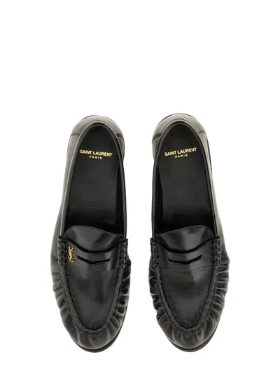 Saint Laurent Le Loafer Loafers In Polished Wrinkled Leather In Black