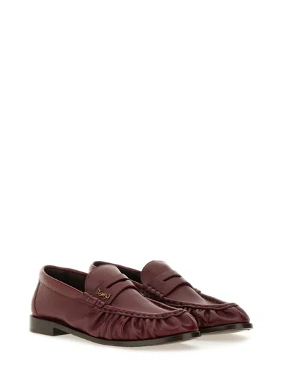 Saint Laurent Logo-plaque Pleated-effect Loafers In Brown