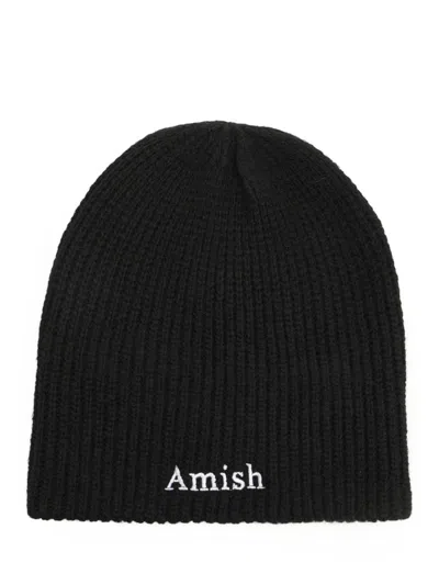 Amish Embroidered-logo Beanie In Black