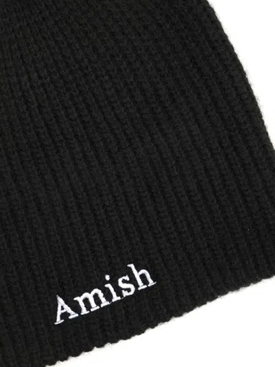 Amish Embroidered-logo Beanie In Black