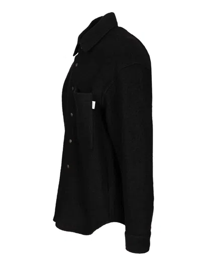 Amish Relaxed Fit Wool Blend Overshirt With Classic Collar In Black