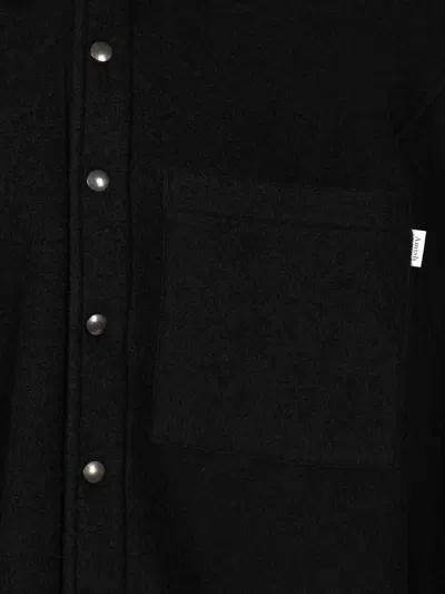 Amish Relaxed Fit Wool Blend Overshirt With Classic Collar In Black