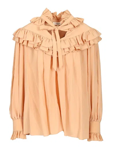 Chloé Oversized Top With Ruffles In Pink
