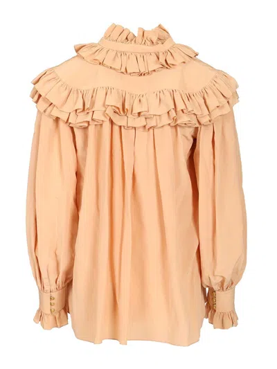 Chloé Oversized Top With Ruffles In Pink