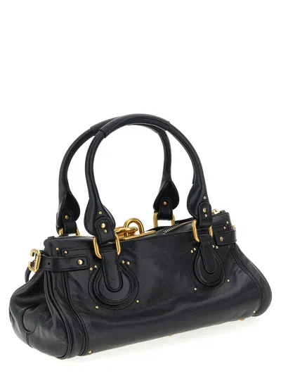 Chloé Structured Shoulder Bag With Padlock And Studs In Black