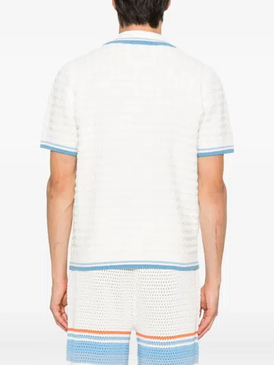 Casablanca White Shirt With Classic Collar And Chest Logo Patch In Cotton Man In White